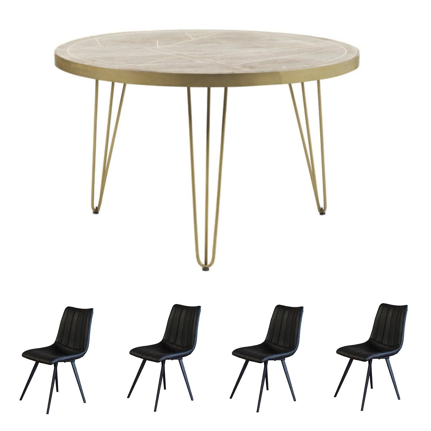 Mitzi Light Mango Round Solid Wood Dining Table Set And 4 Chairs