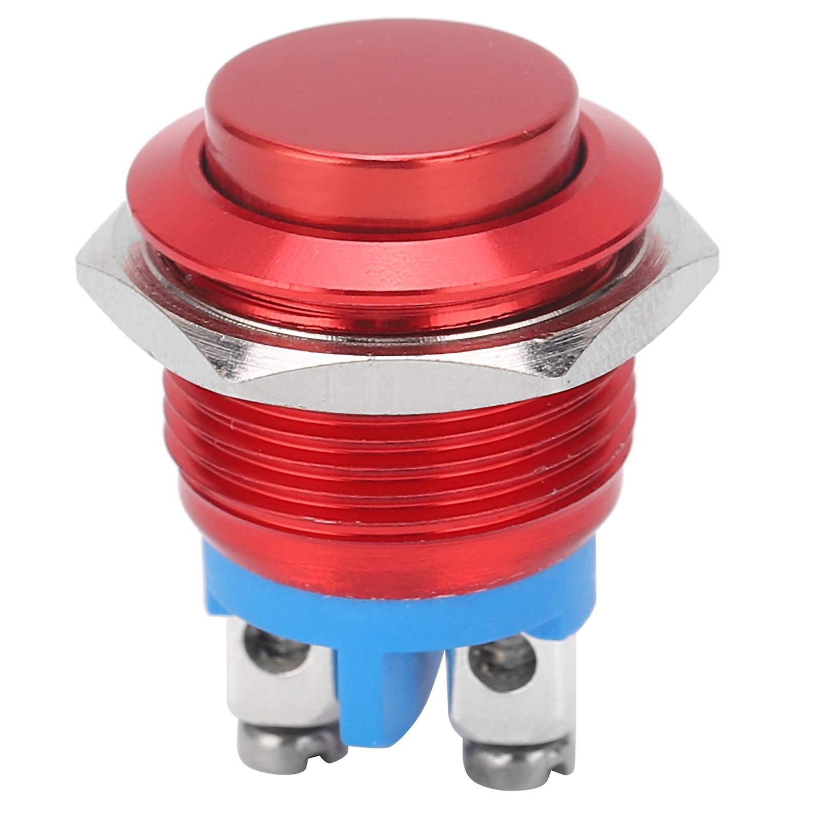 Red 16mm Stainless Steel Push Button Switch: Waterproof, Self-Reset, Normally Open, 220V