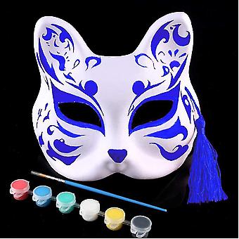 6 Stuks Witte Papieren Kattenmaskers – Met Verf En Penselen, Voor Cosplay, Maskerade En Knutselen, Halfgelaat Ontwerp