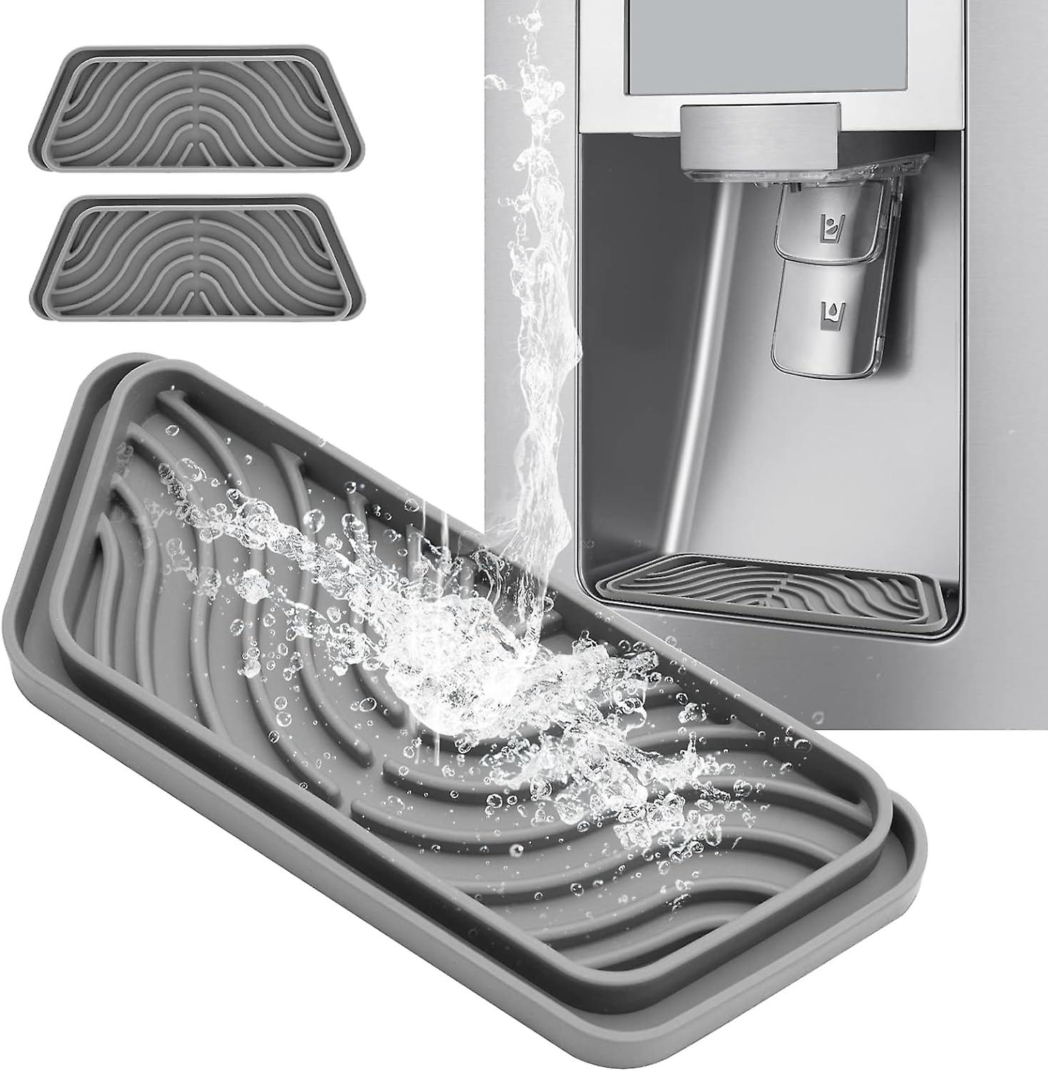 Refrigerator Drip Catcher,Fridge Water Dispenser Drip Tray Prevents Water Splashes,Non-slip Silicone Dispenser for Ge Samsung -2 PCS Grey
