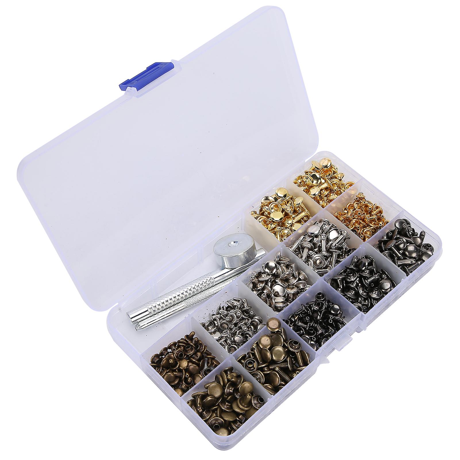 363Pcs Leather Rivets Set 2-Cap Brass DIY HandMade Crafts Accessories with Tools