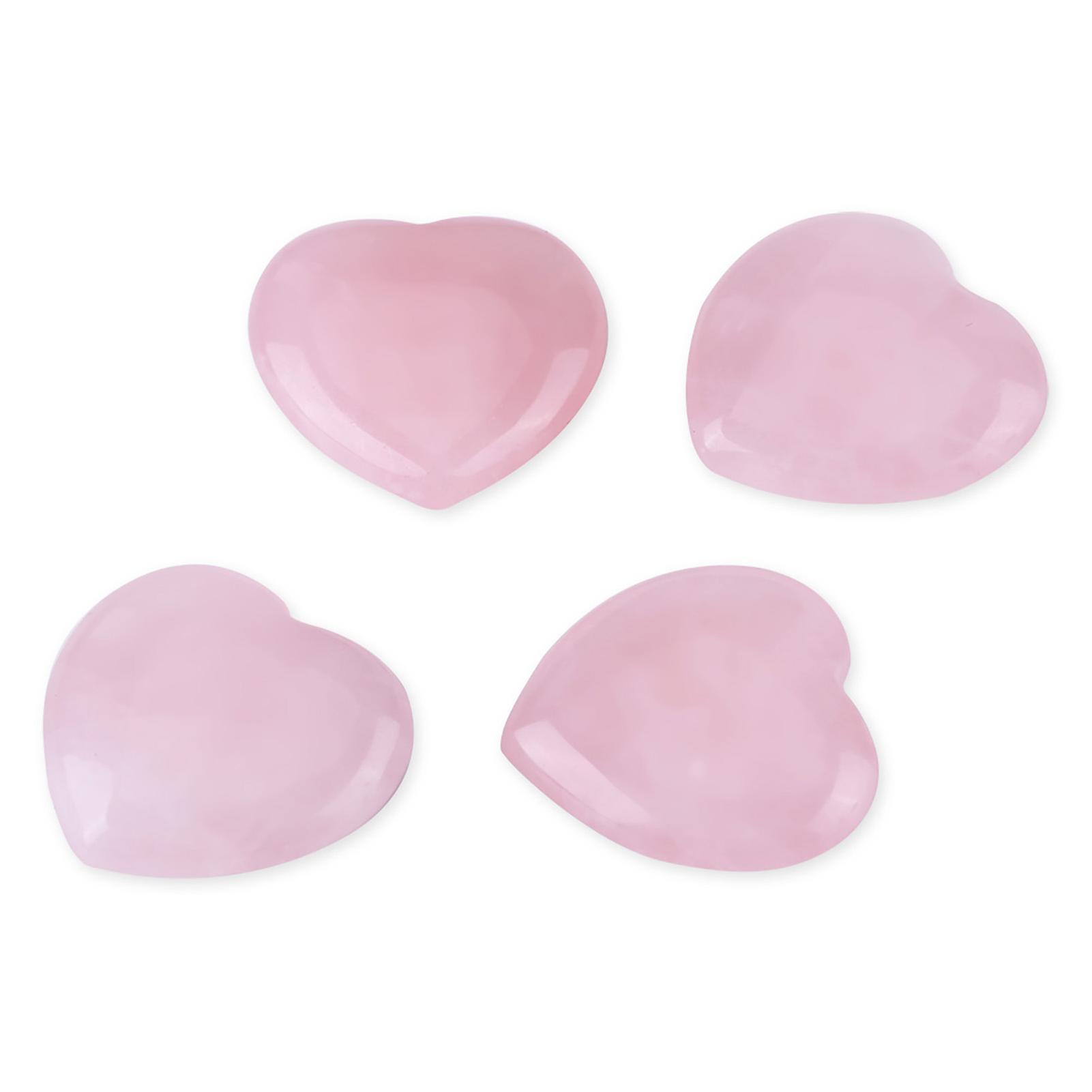 Lot de 4 pierres semi-précieuses en quartz rose sculpté en forme de cœur