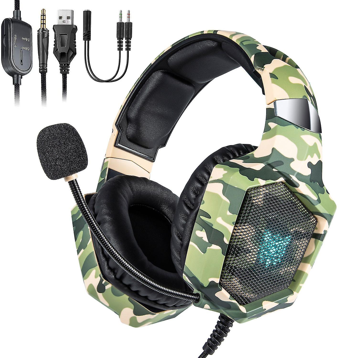 Camouflage Gaming Headset For Nintendo Switch PS4 Xbox One With Microphone (Green)