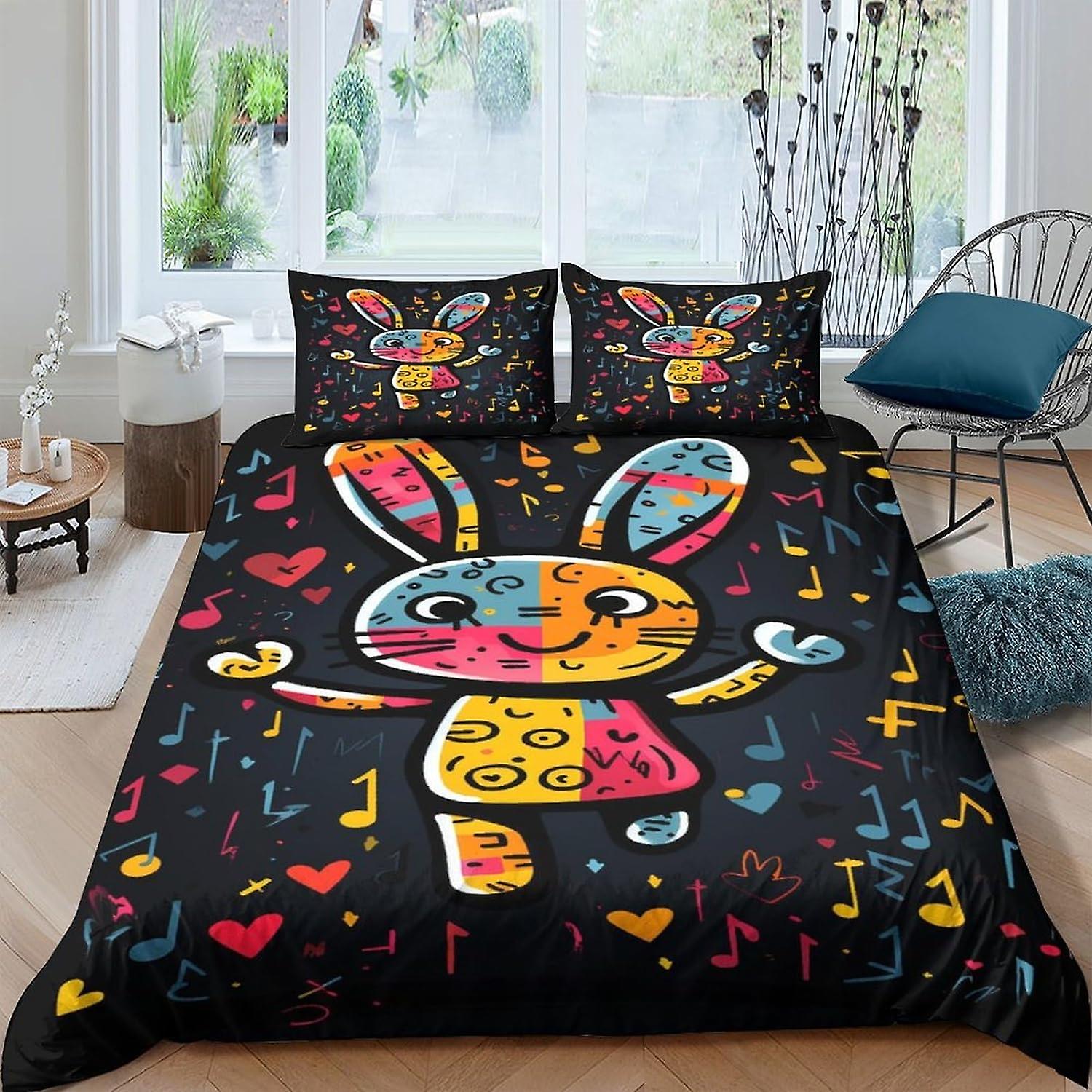 Trendy Rabbit Bedding Set Duvet Cover Set for 3D Printed 3 Piece Set Soft Breathable Art Cool Comforter Cover Quilt Cover with Zipper Closure Soft Mic