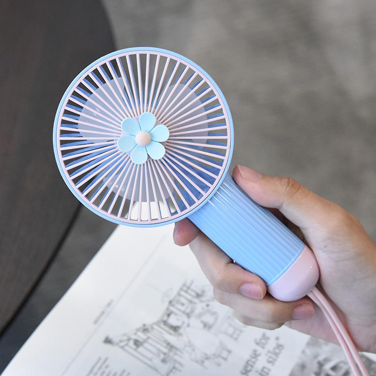 مروحة ذكية محمولة مروحة صغيرة كرتون واضح زهرة صغيرة 3 USB شحن حبل هدية الطالب مروحة صغيرة مروحة محمولة