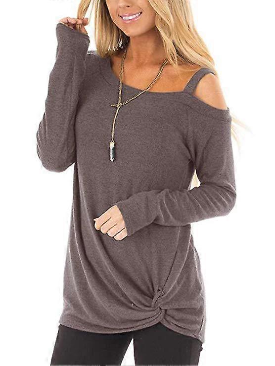 女性の長袖パネル傾斜ショルダースウェットシャツ秋/冬結びソリッドTシャツファッショナブルなオフショルダー不規則サスペンダートップス