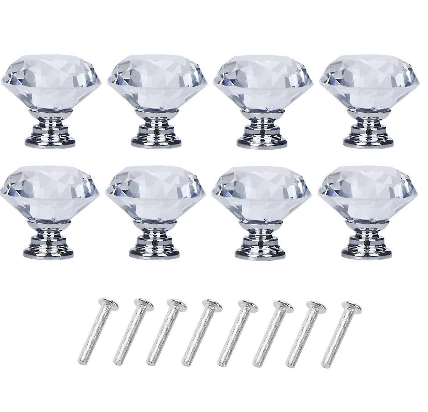 Diamond-shaped knobs in glass Transparent/Silver 8 pcs