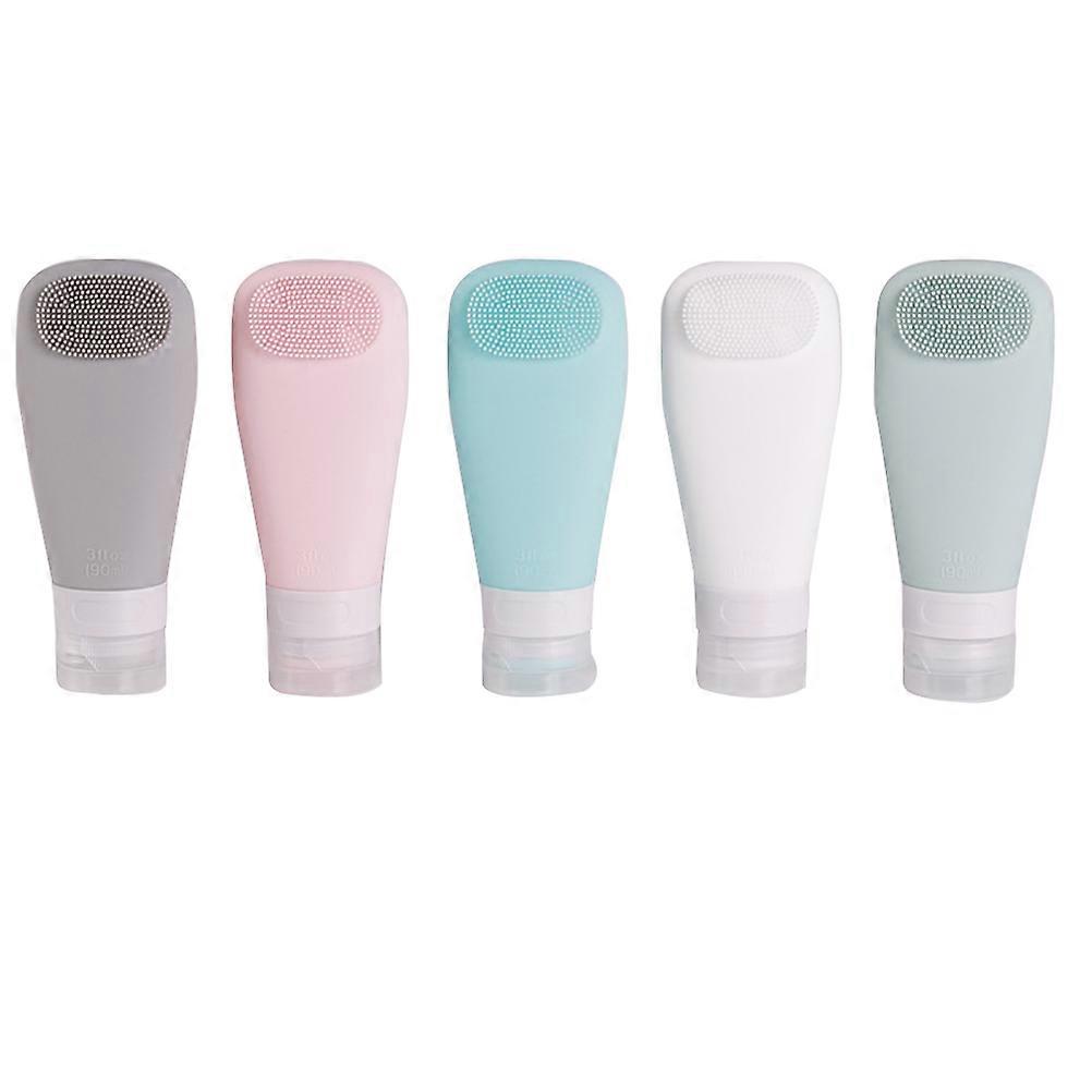 5Pcs Leak Proof Toiletry Containers Refillable Shampoo Bottles with Brush