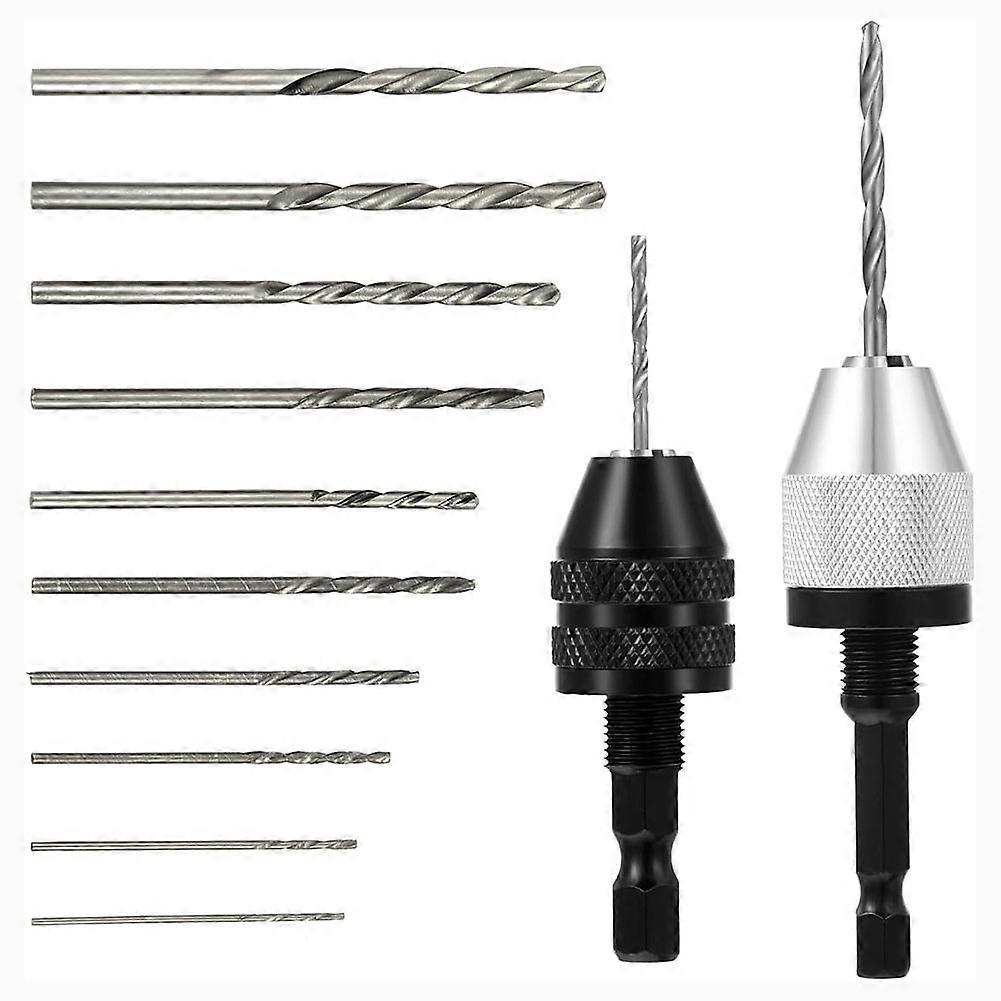 Keyless Drill Chuck Bit, 2Pcs Drill Chuck Adapter with 10Pcs Drills,1/4 Inch Hex Shank Drill Chuck Fast Change Converter