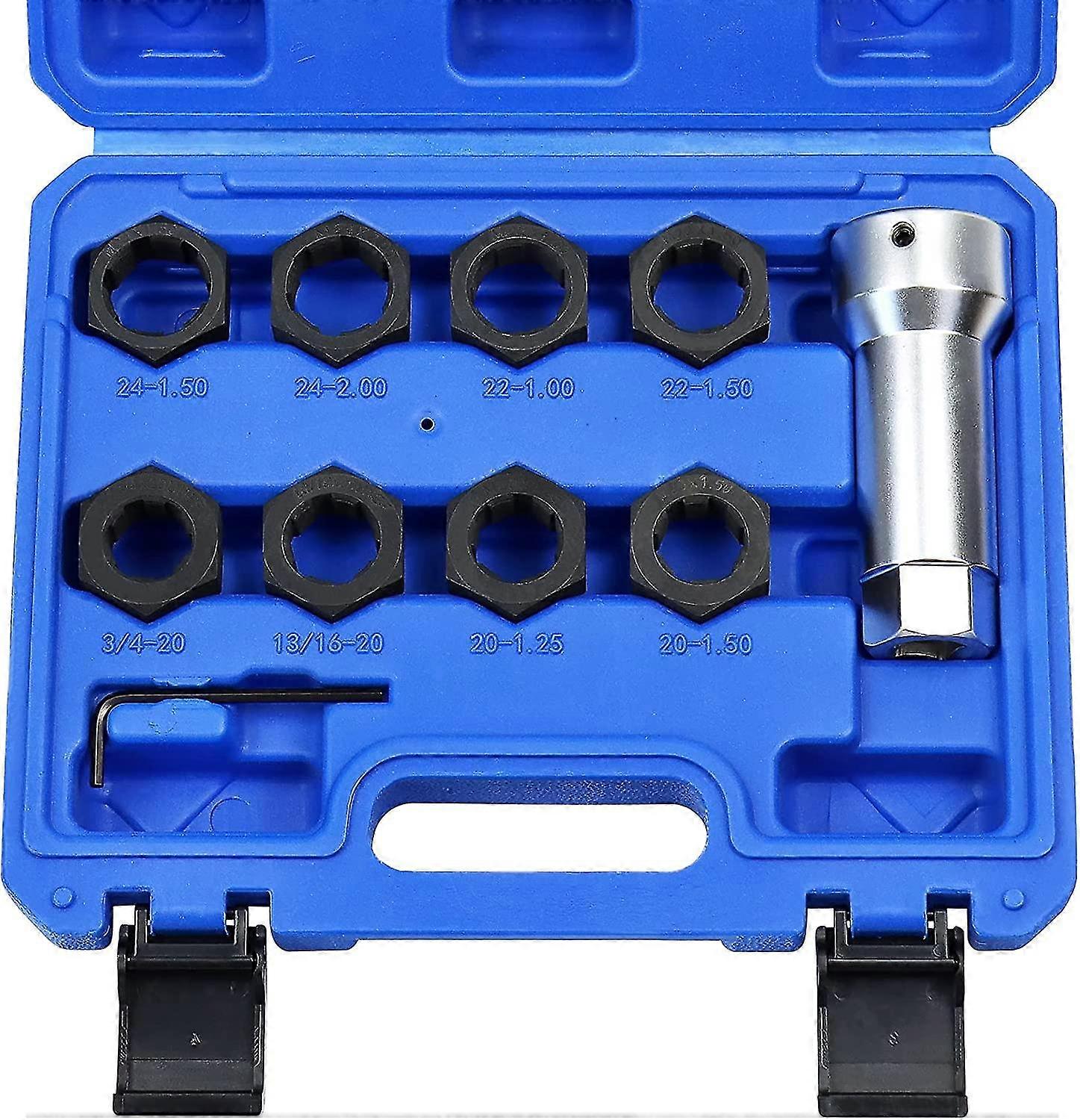 Axle Spindle Rethreading Tool Set Thread Repair Kit, Thread Restorer Chaser 10pcs Set With 27mm Extension Bar And M20 M22 M24 13/16inch 3/4inch Hex Nu