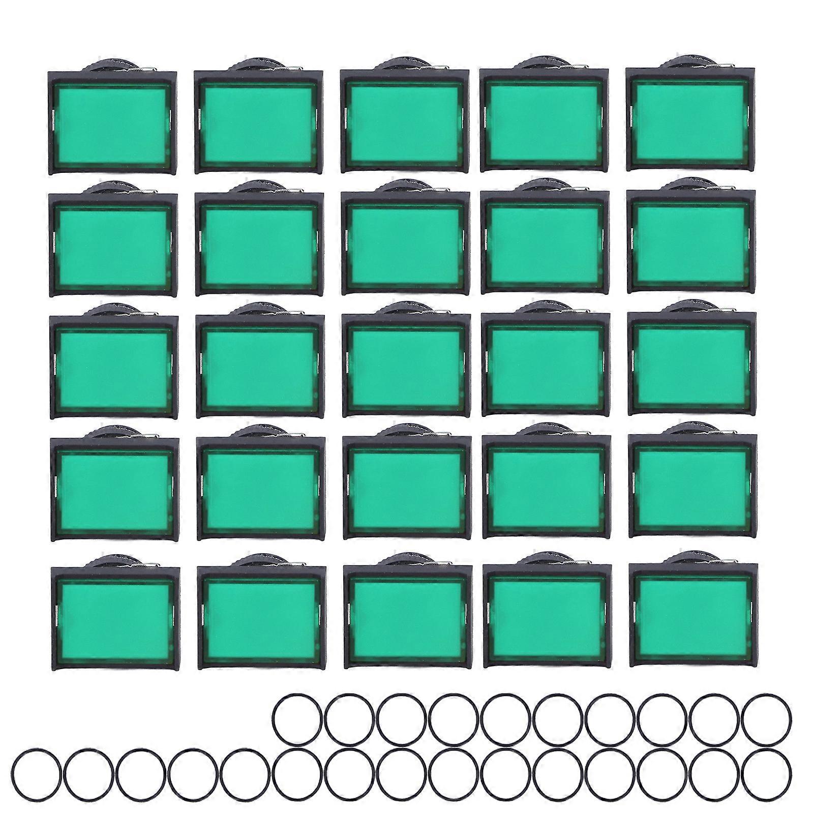 25Pcs Momentary Push Button Switch Self Locking Rectangle with Light 12V BEMLA1611DSJ 16mm(Green )