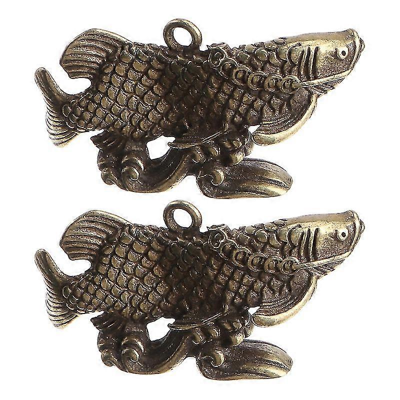 2pcs chinese style fengshui adornment desktop ornament pure copper dragonfish shape design for home