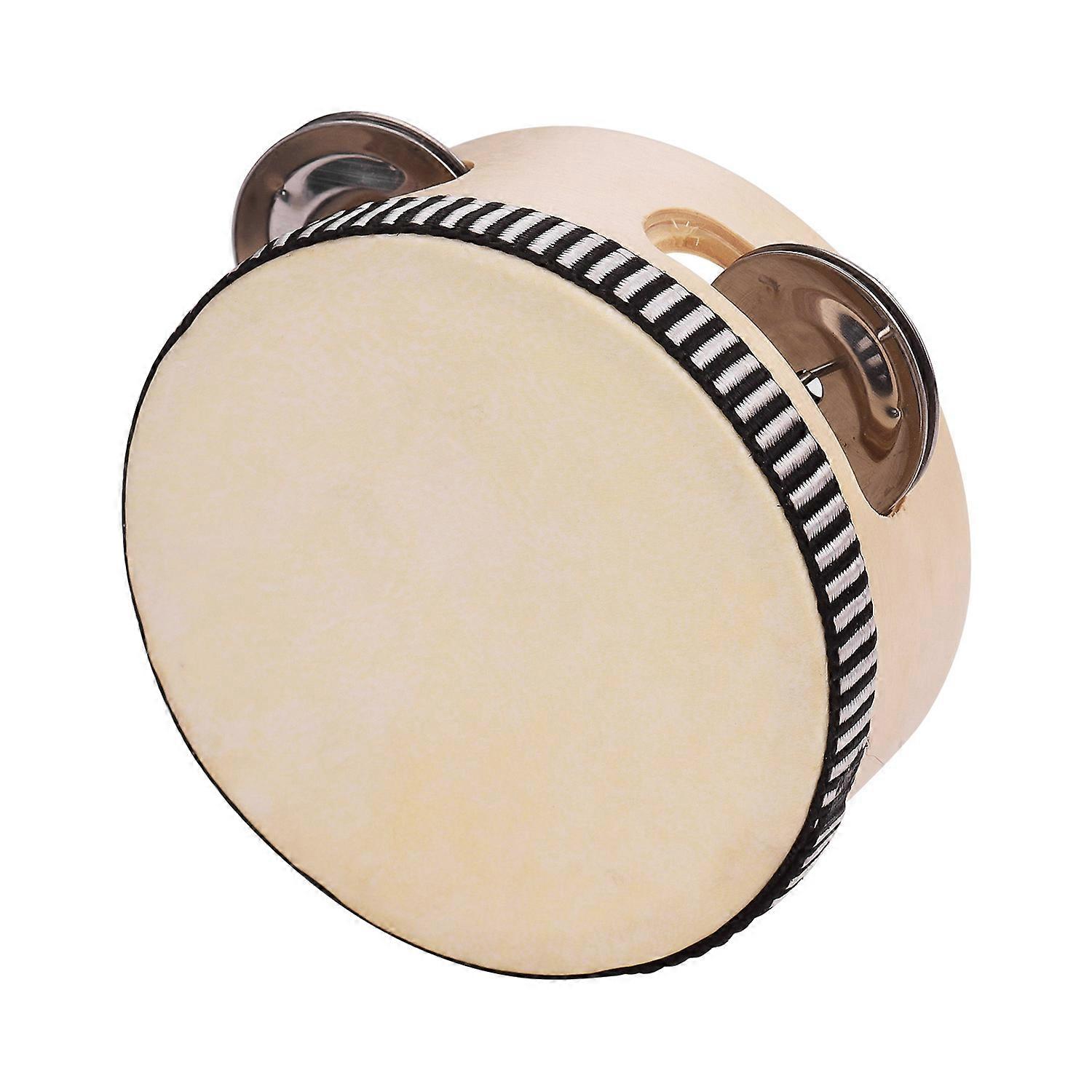 4 Inch Wooden Hand Tambourine with Metal Single Row Jingles Sheepskin Drum Skin Tambourines Entertainment Musical Timbrel for Adults Kids Dancine Sing