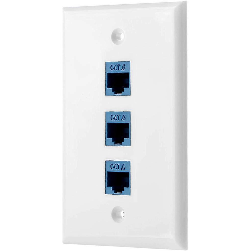 1Pack 3-Port Ethernet Wall Plate, RJ45 Wall Plate with RJ45 Inline Coupler Insert,Cat6 Plate