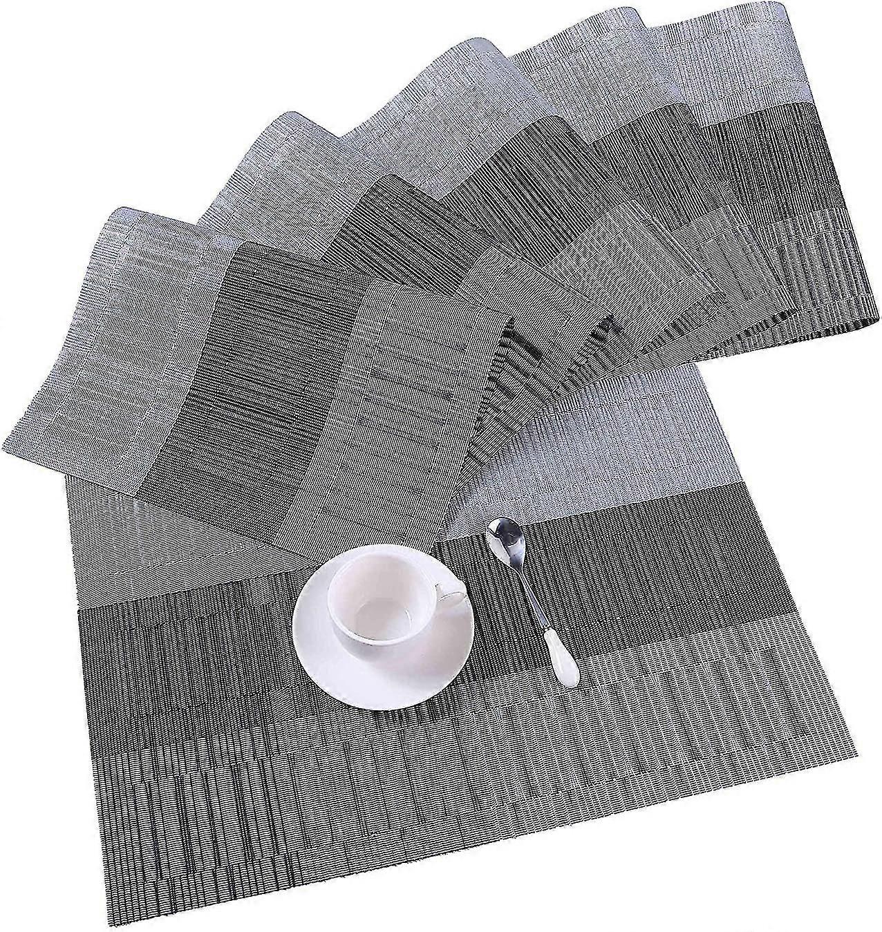 Pvc Placemats Set Of 6 Washable Heat Resistant Placemats For Kitchen Table Grey