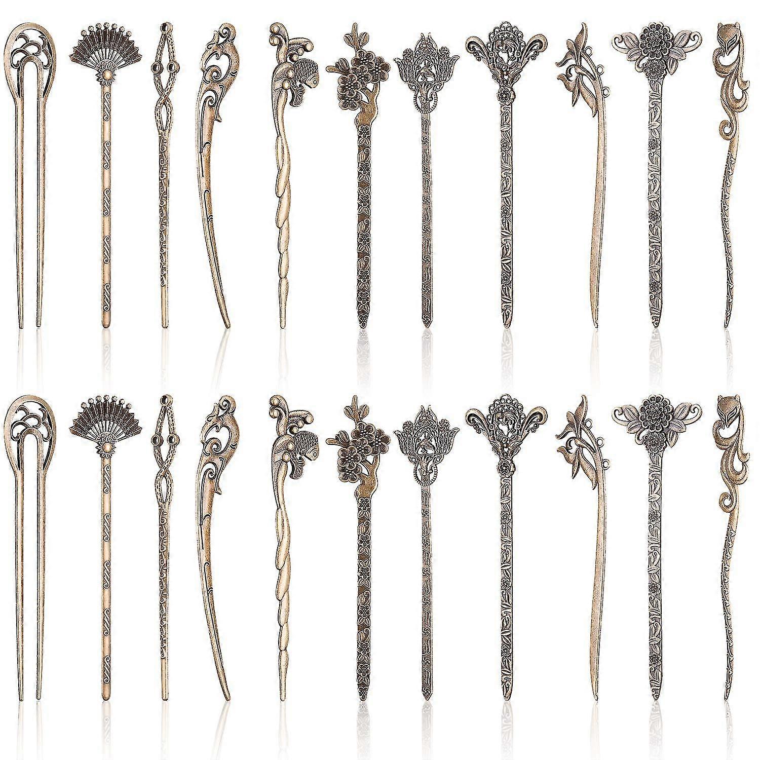 22 Pieces Hair Sticks Vintage Chinese Hair Chopstick Retro Hair Fork For Women (bronze)