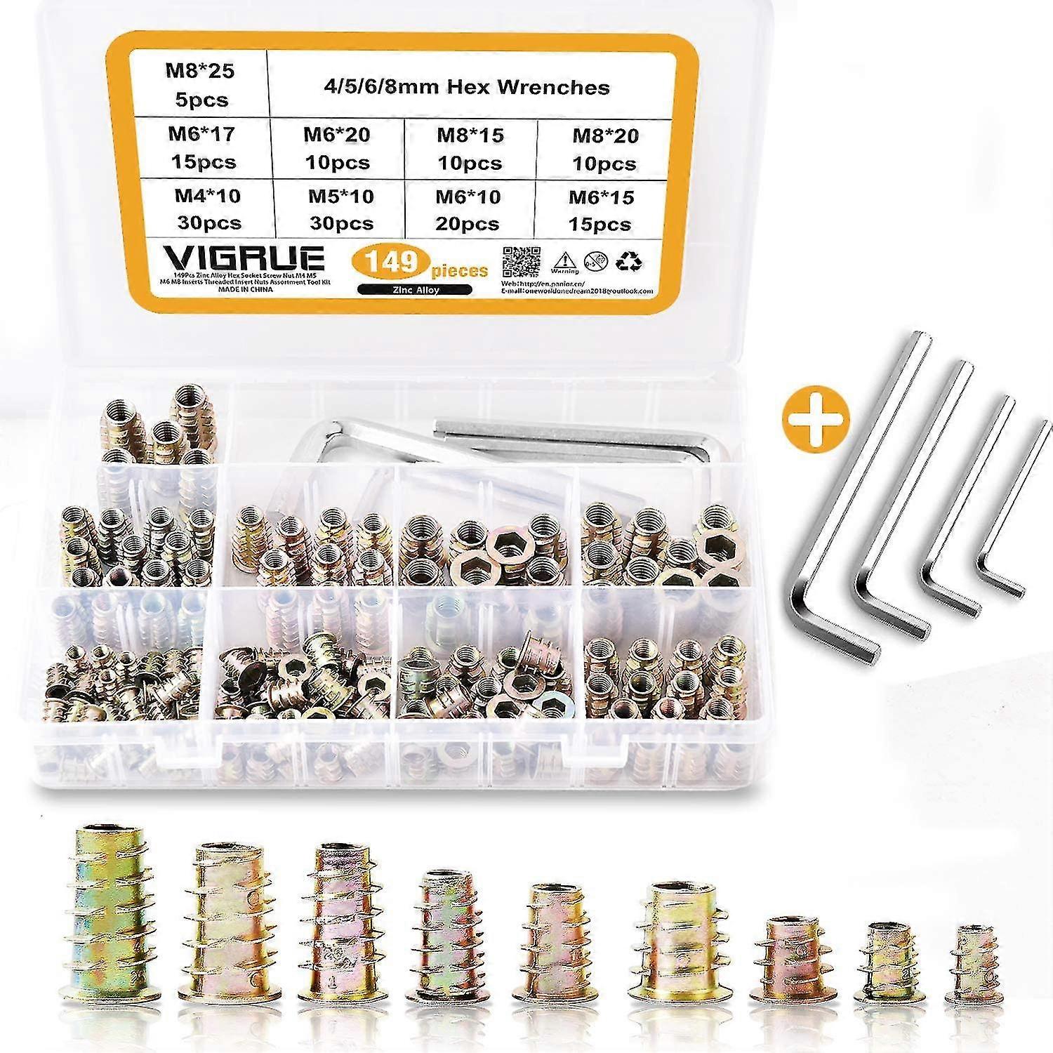 149pcs M4 M5 M6 M8 Hex Socket Screw Nut Zinc Alloy Furniture Threaded Inserts Socket S