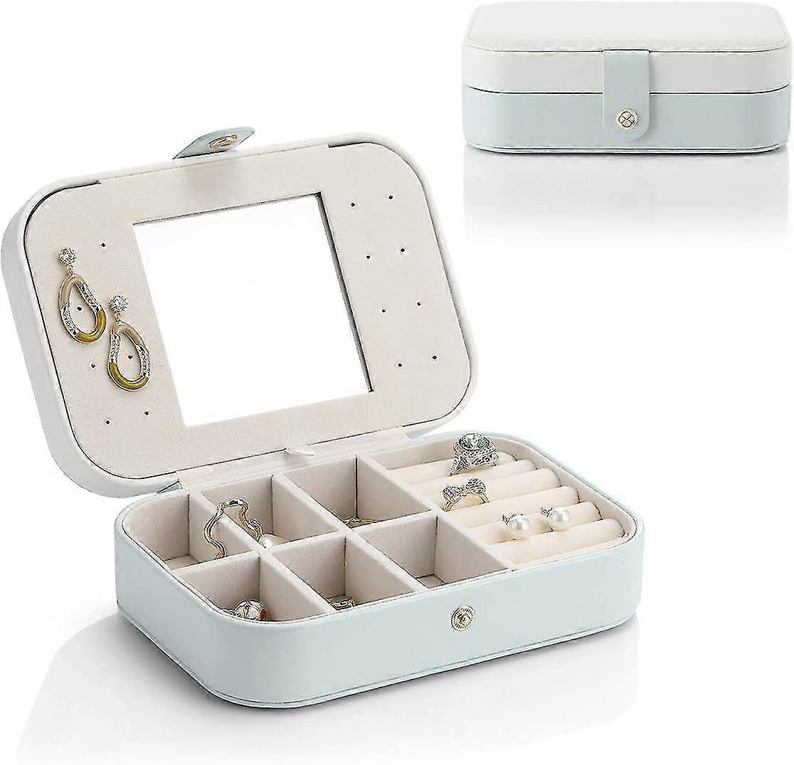 Tragbare Kunstleder-Reiseschmuckschatulle (weiß + blau)