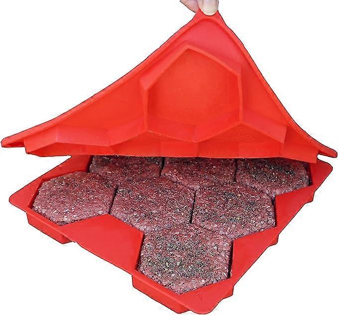 8-in-1 Burger Press & Freezer Container Makes 8 Quarter-Pound Burgers 32 Oz., Tasty Amazing Burgers, Easy-To-Clean Dishwasher Safe Red 27.7*28.7*2.7c
