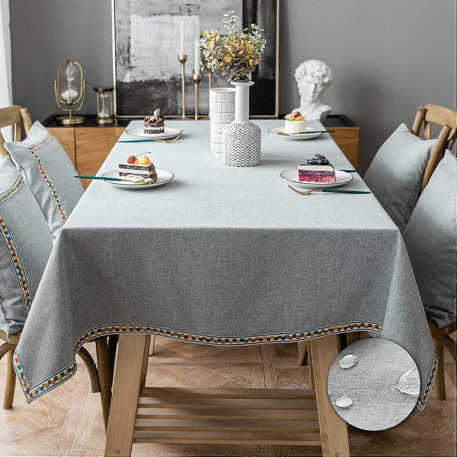Cotton Tablecloth Rectangular Stain Proof Tablecloth Washable Tablecloth Waterproof Tablecloth for Coffee Tables, Gardens, Table Decoration (Grey, Rec