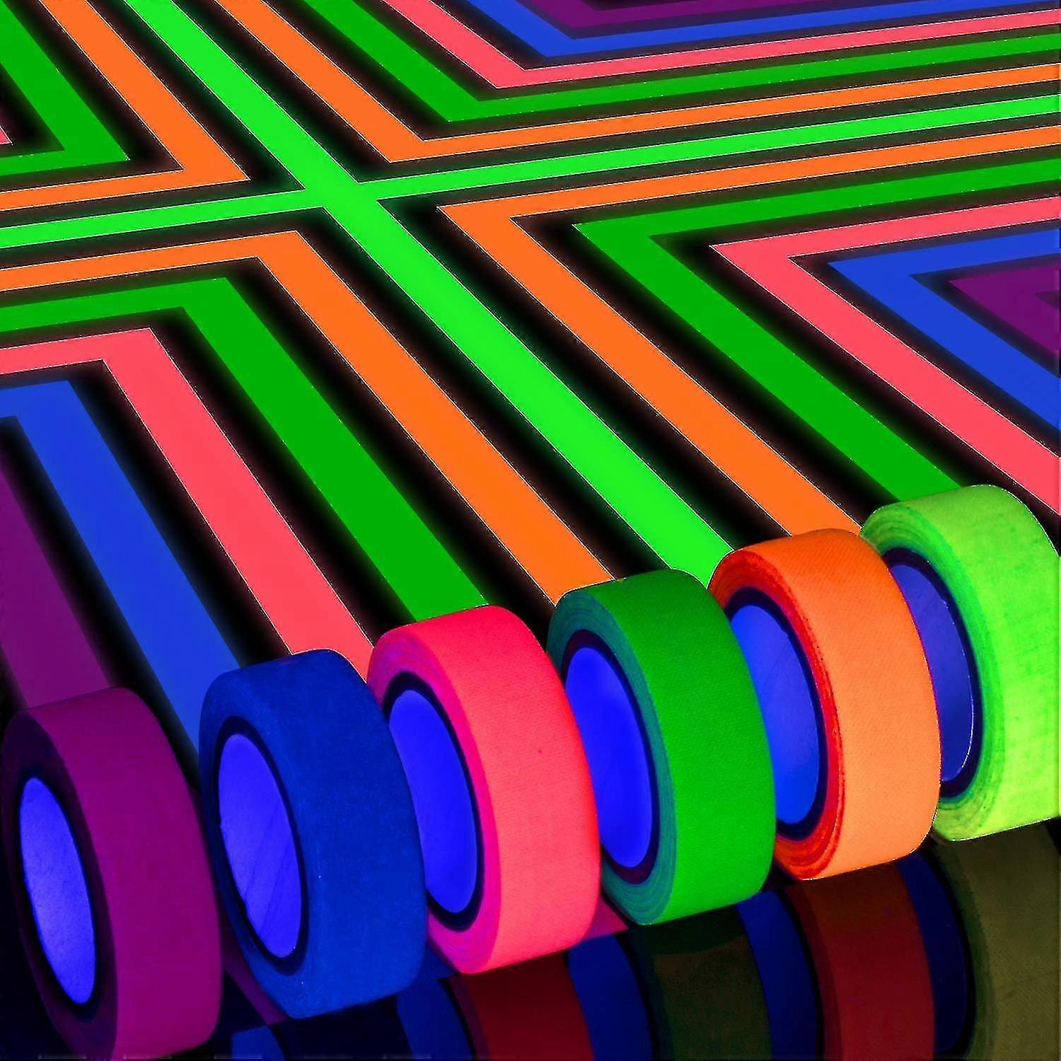 6pcs Neon Gaffer Cloth Tape, Fluorescent Uv Blacklight Glow In The Dark Tape For Uv Party, 0.6 Inch X 16.5 Feet (6 Colors)