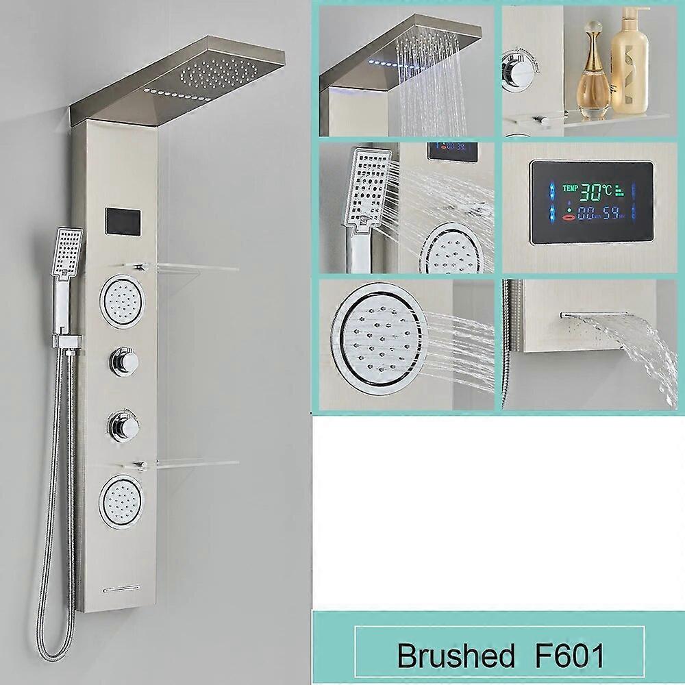 Black/Brushed LED Light Shower Panel SPA Massage Jet Bathroom Column Thermostatic Shower System Wall Mounted Mixer Tap