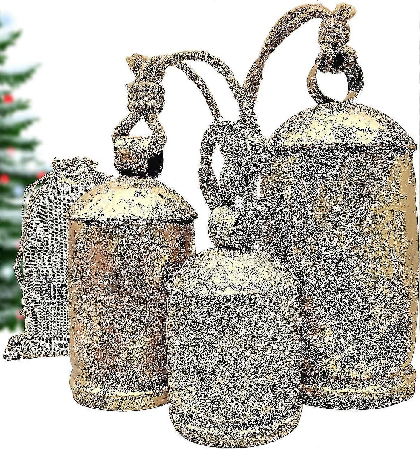 Set med 3 gigantiska koklockor Enorm tappning handgjord rustik lycklig jul hängande xl klockor på rep-zong