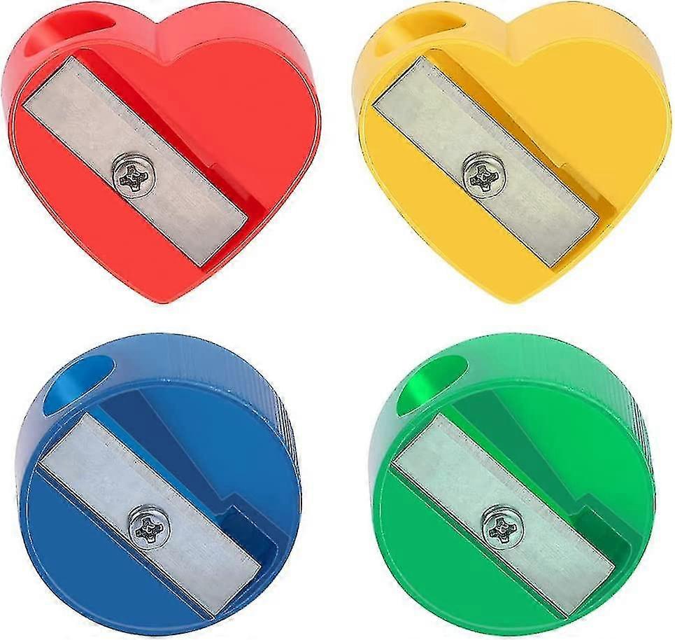 Crday Manual Pencil Sharpeners, 4 Pcs Single Hole Sharpener Protable Colorful Round And Heart Gift