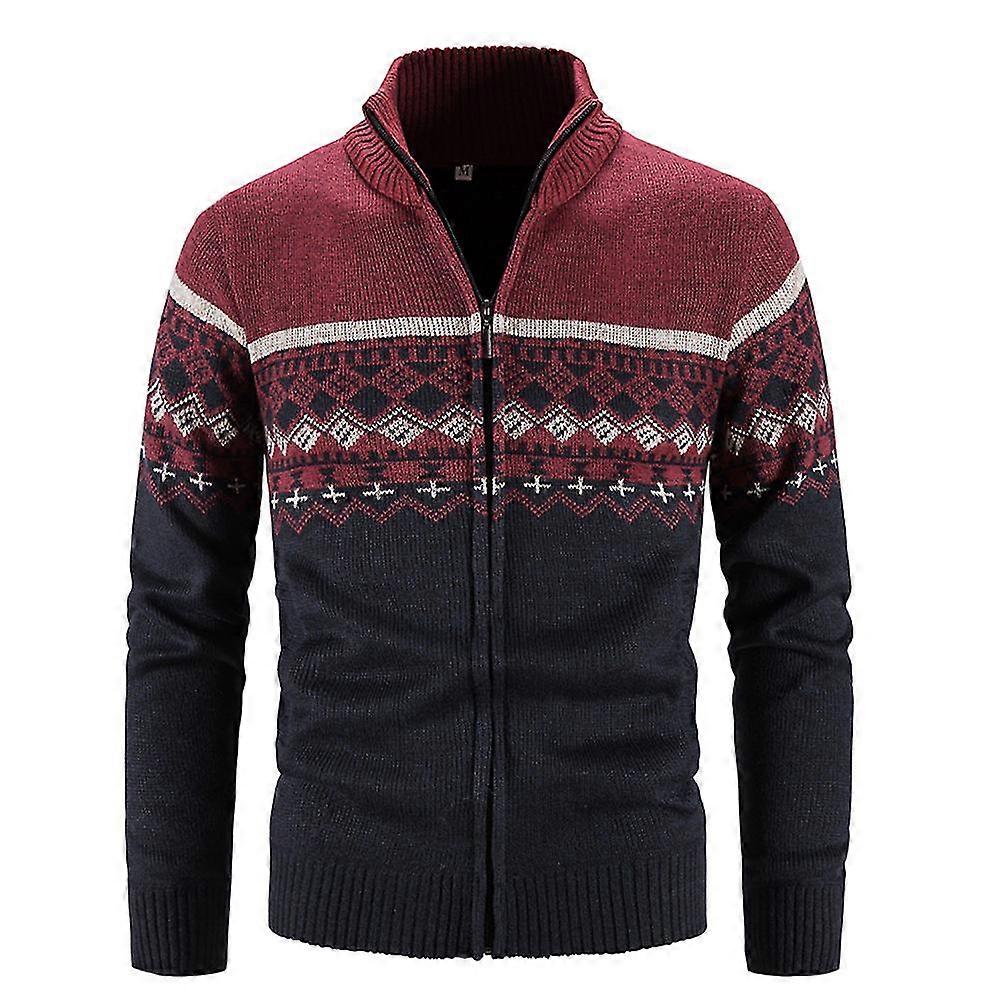 VAWAN Mens Casual Knitted Stand-collar Jacket