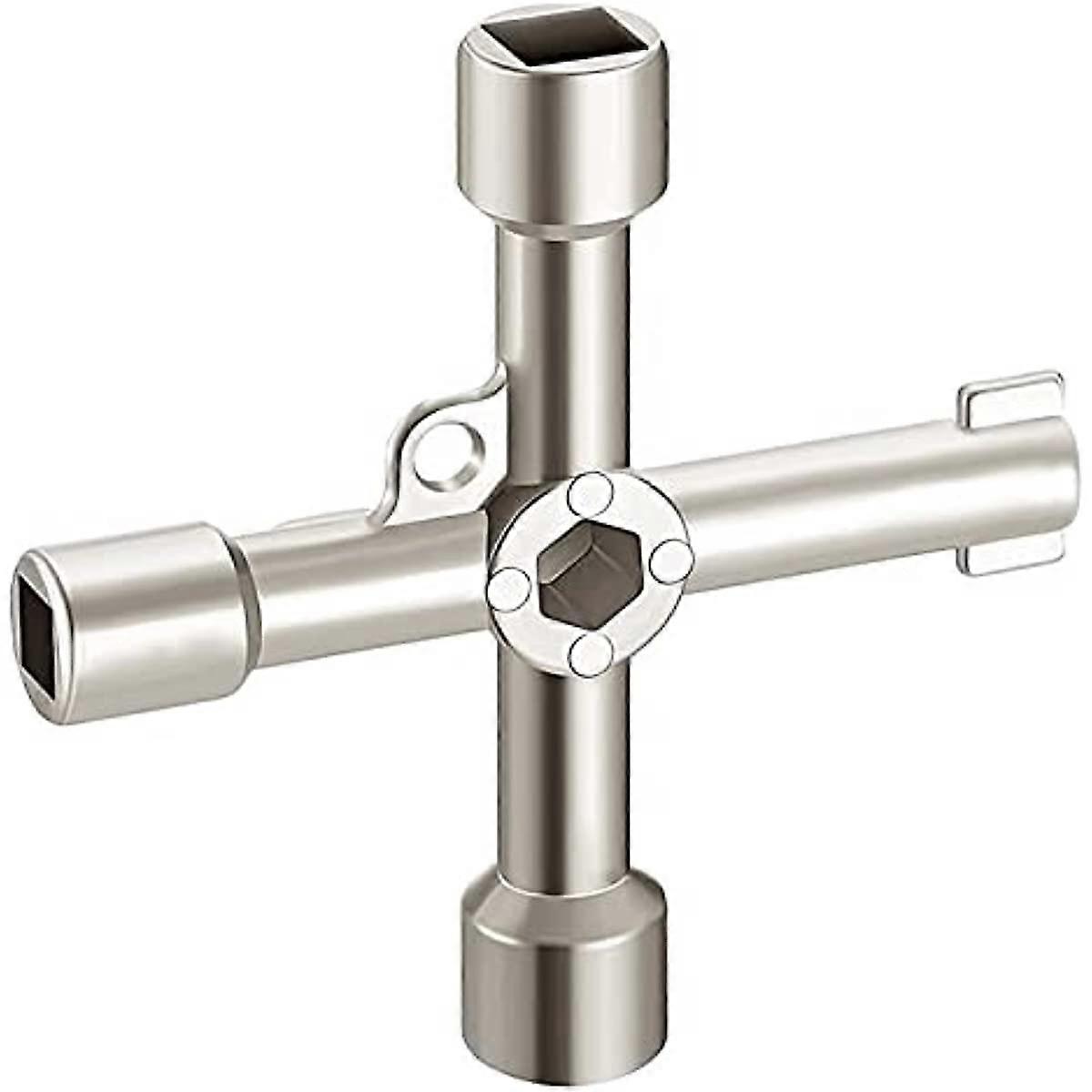 4-Way Multi-Functional Utilities Key, Electric Meter Box Key Stainless Steel Triangle/Square Universal Cross Triangle Key, Multi-Functional Utilities