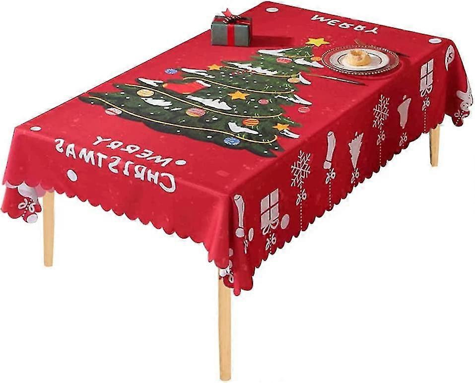 Christmas Table Cloth 180x140 Cm Rectangular Christmas Tree Pattern Waterproof Polyester Dinner Table Cover