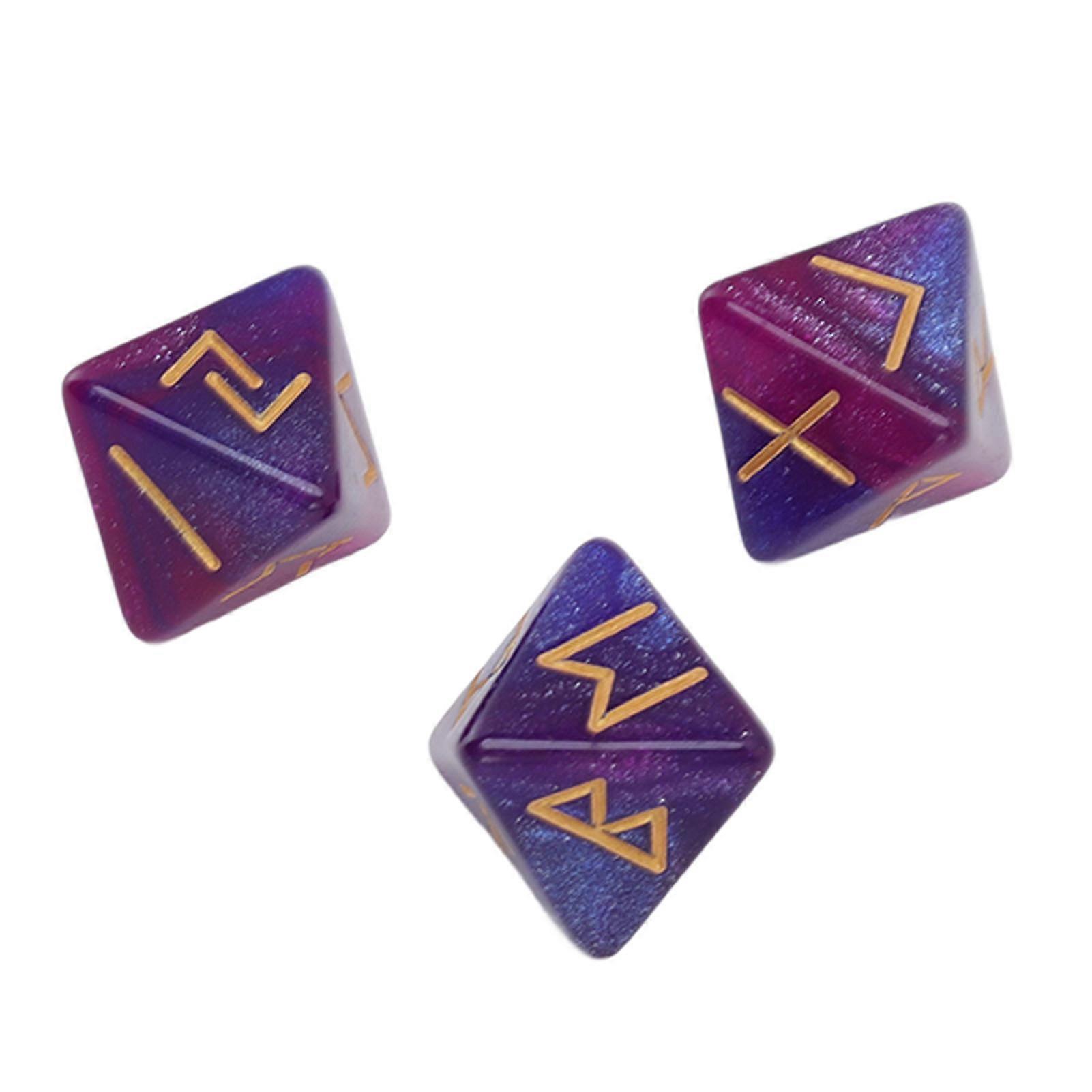 8 Sided Rune Dice Set 3Pcs Mystic Colors Astrology Polyhedral Dice for Learning and Prediction