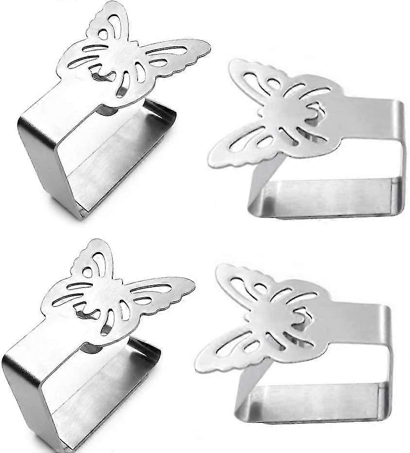 مجموعة من 4 مشابك مفرش مائدة من الفولاذ المقاوم للصدأ - تصميم فراشة