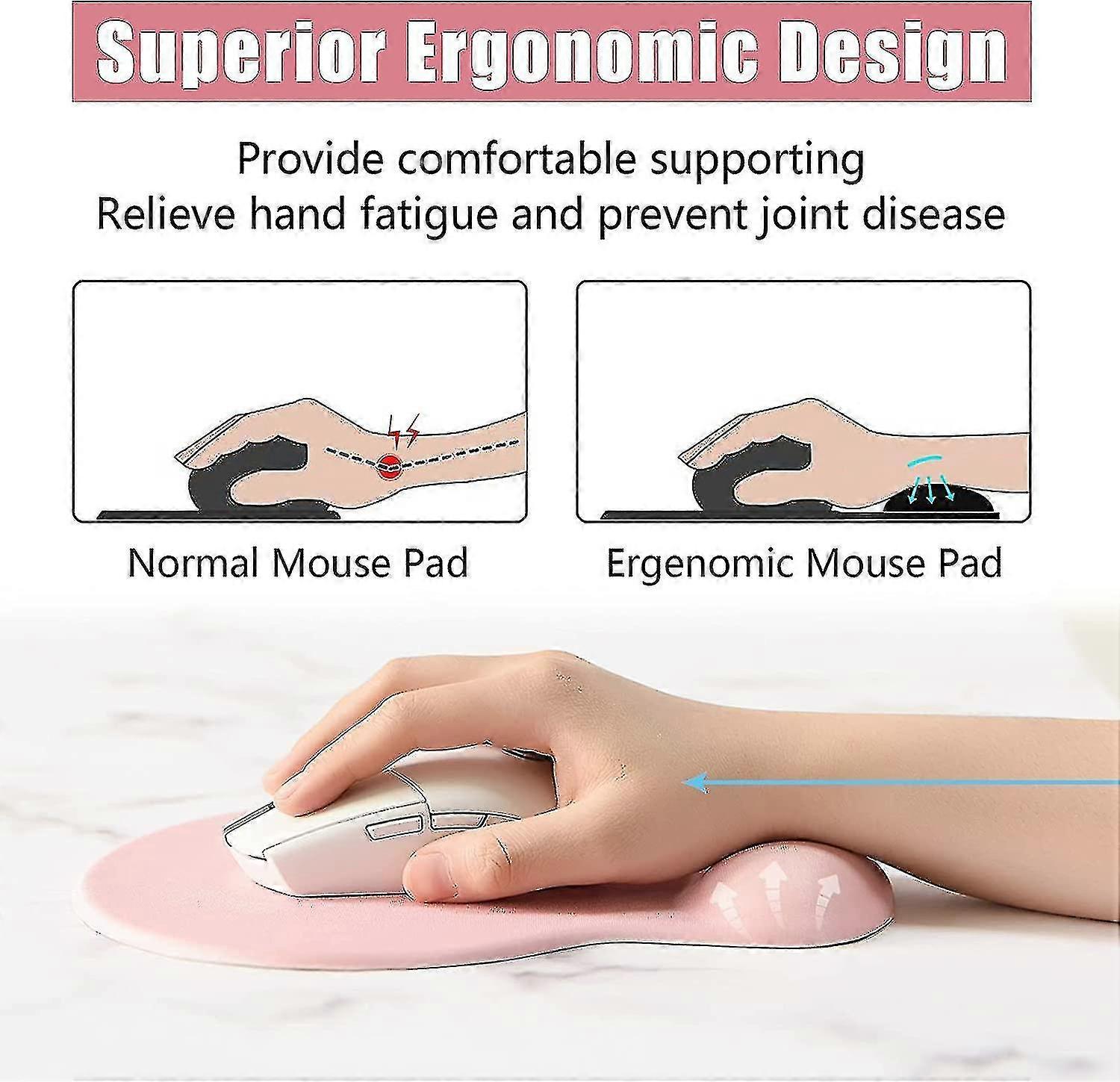 Ergonomic Mouse Pad With Wrist Rest Support, Gel Mouse Pads With Non-slip Pu Base, Pain Relief Memory Foam Mousepad For Laptop Pc, Cute Office Sup