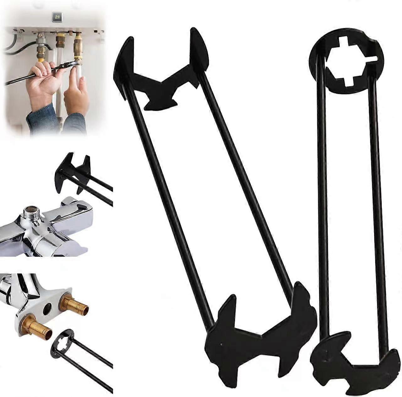 Basin Wrench, Sink Wrench Set 7 Sizes Universal Under Sink Plumbers Wrench Multifunctional Carbon Steel Faucet Wrench, Four-claw Hexagon Wrench