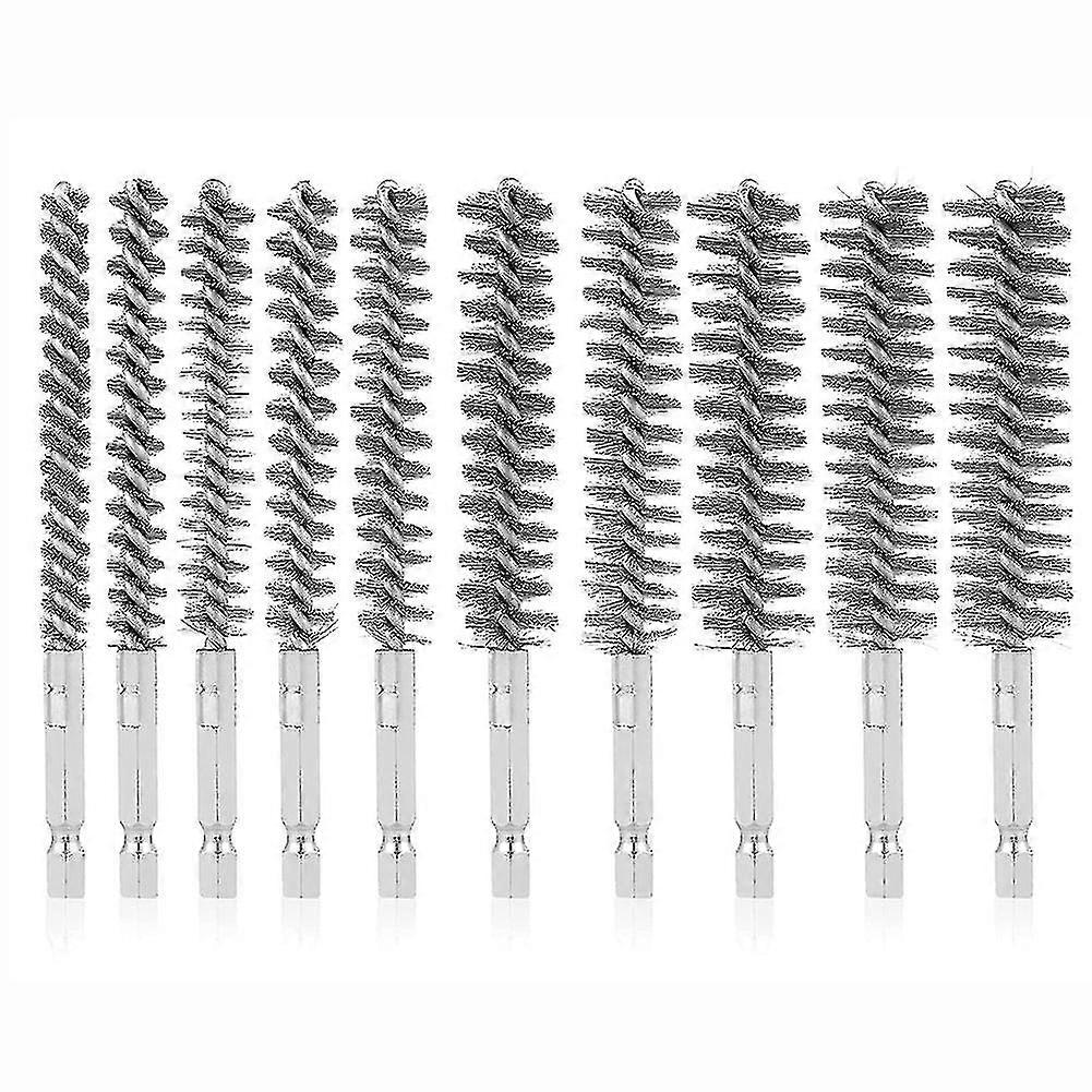 10pcs Less Steel Bore Brush In Different Sizes 1/4inch Hex Shank,wire Brush Attachment For Dri
