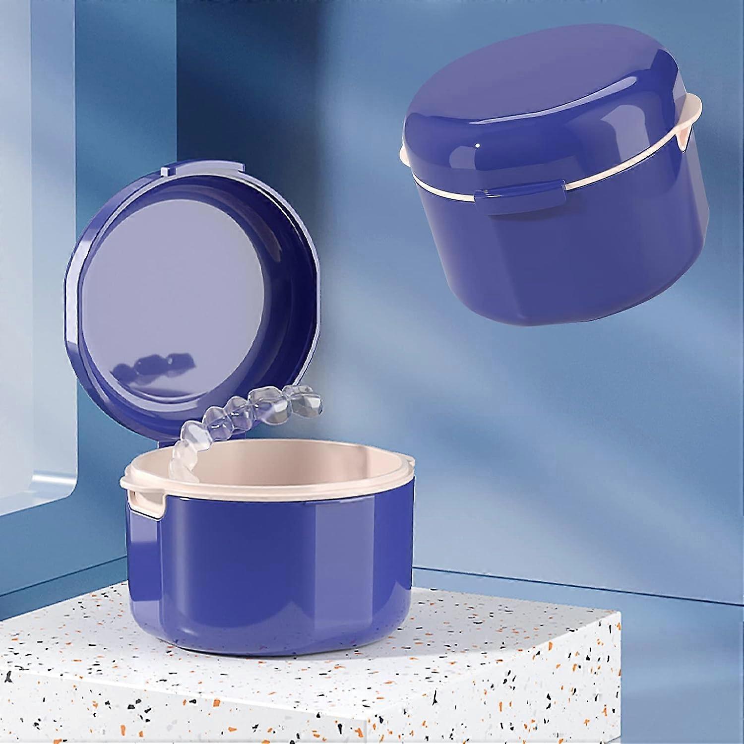 Denture bath box Double layer denture storage box with filter False teeth cleaning box port