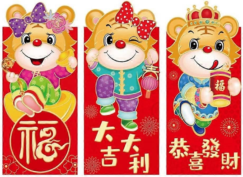 3Pcs Red Envelops Chinese Zodiac New Year Red Envelopes Cartoon Tiger Animal Print Lucky Money Pockets Spring Festival Cash Gift Bag(21)