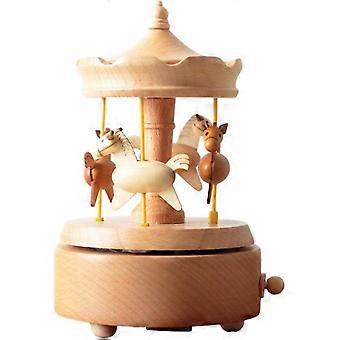 Caixa de música de madeira de qualidade com carrossel de cavalo de Tróia presente artesanato ornamentos, brinquedo presente de aniversário crianças decoração dia dos namorados