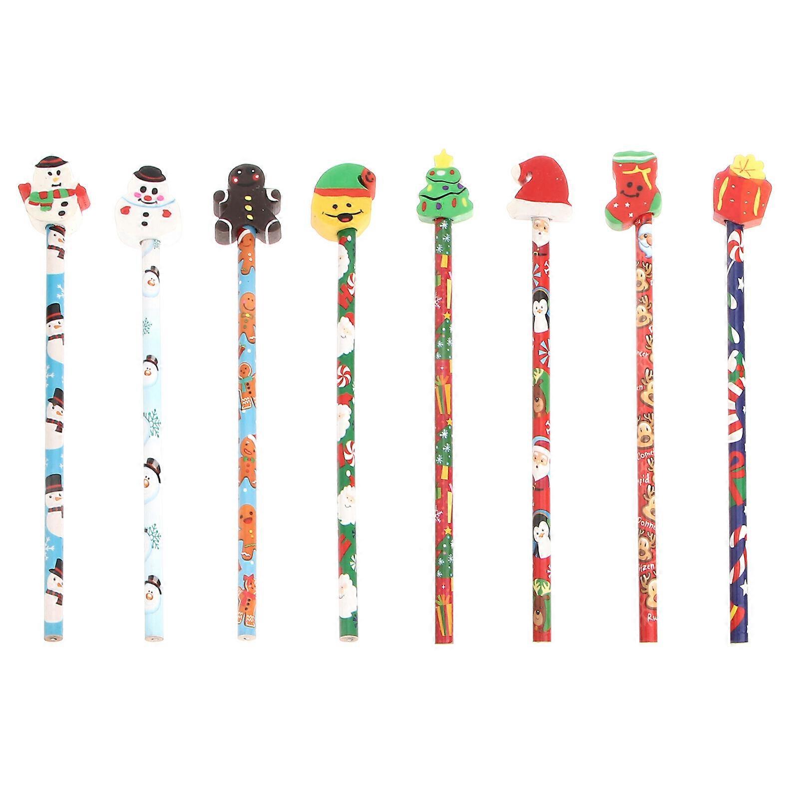 20pcs Noël Série Crayons avec Gommes Crayons De Bande Dessinée Étudiants Papeterie