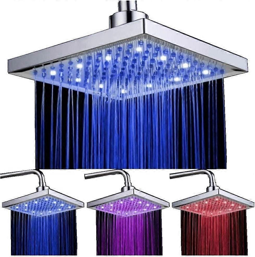 Home Temperature Sensor Control 3 Color LED Light Square Water Shower Head