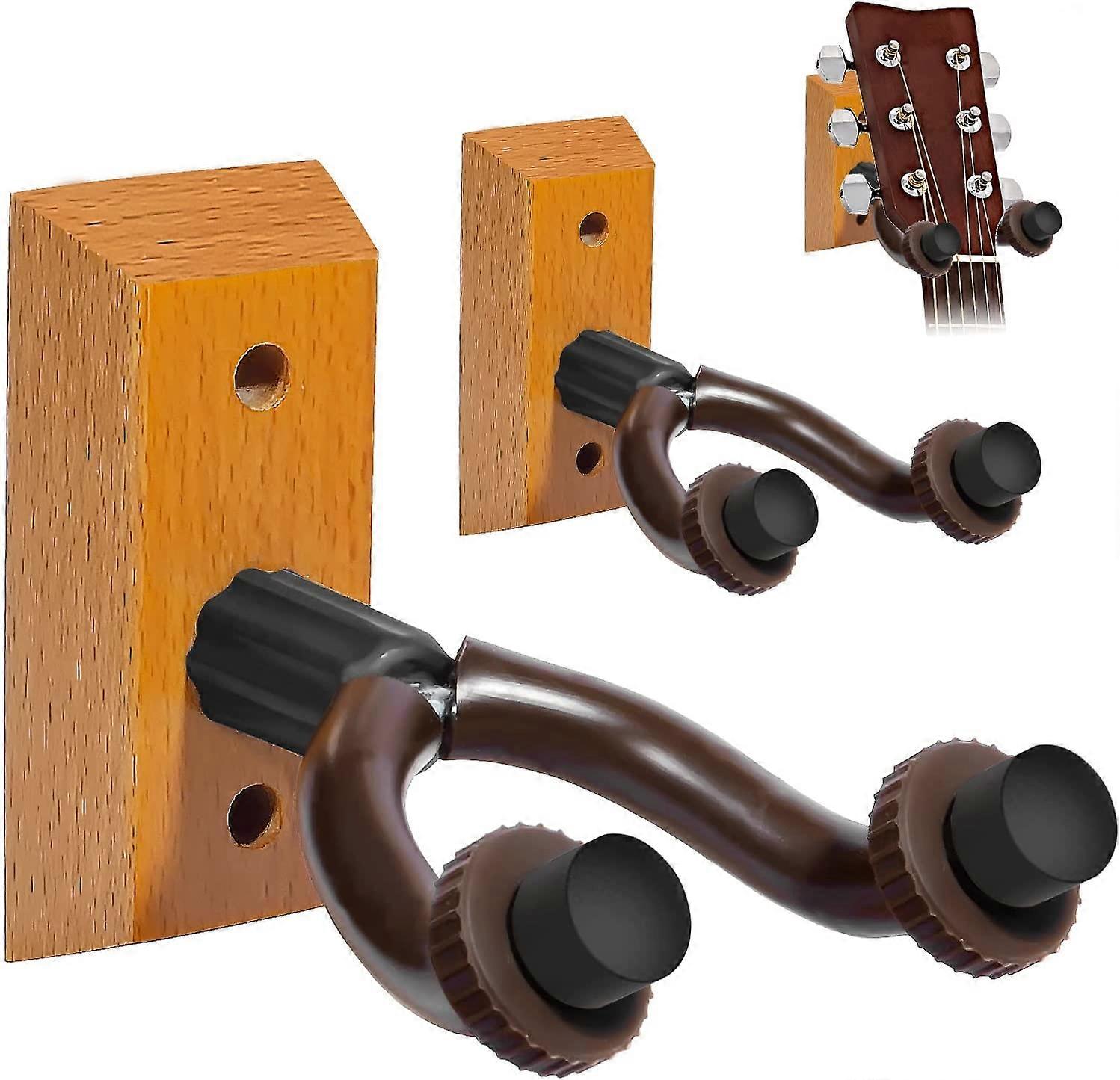 2-Pack Guitar Wall Mount Hooks, Walnut Wood Guitar Stand (2-Pack)