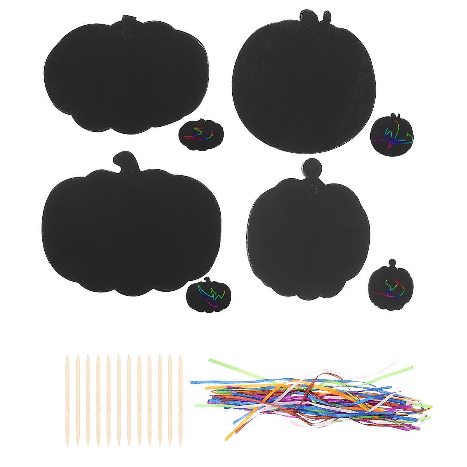 1 Set of Scratch Cards Pumpkin Design Scratch Paper Pendants Children Sketching Paintings