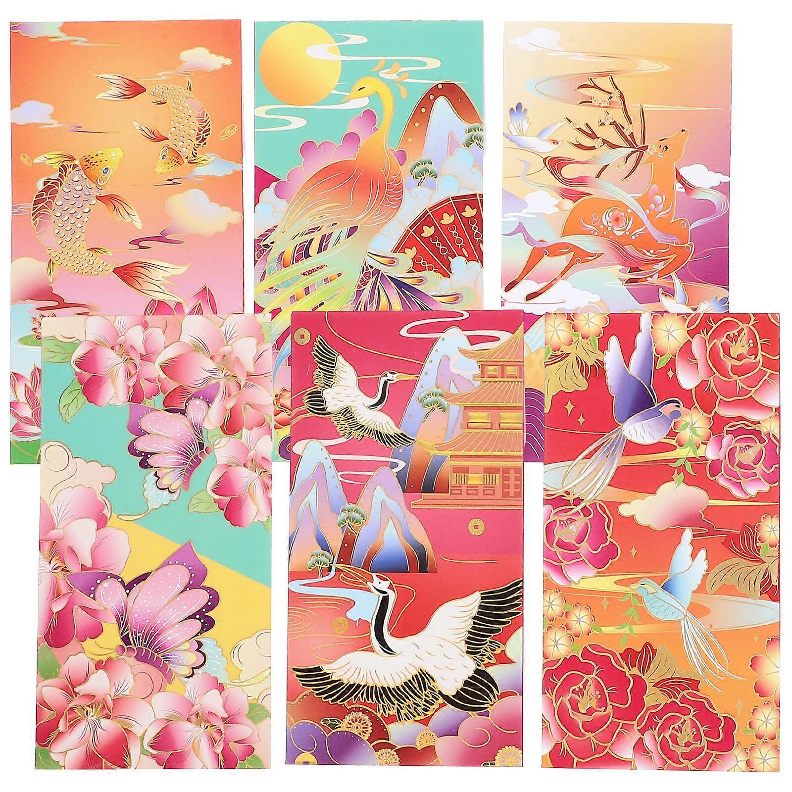 6pcs Auspicious New Year Money Bags Paper Made Spring Festival Red Envelopes Empty Red Packets