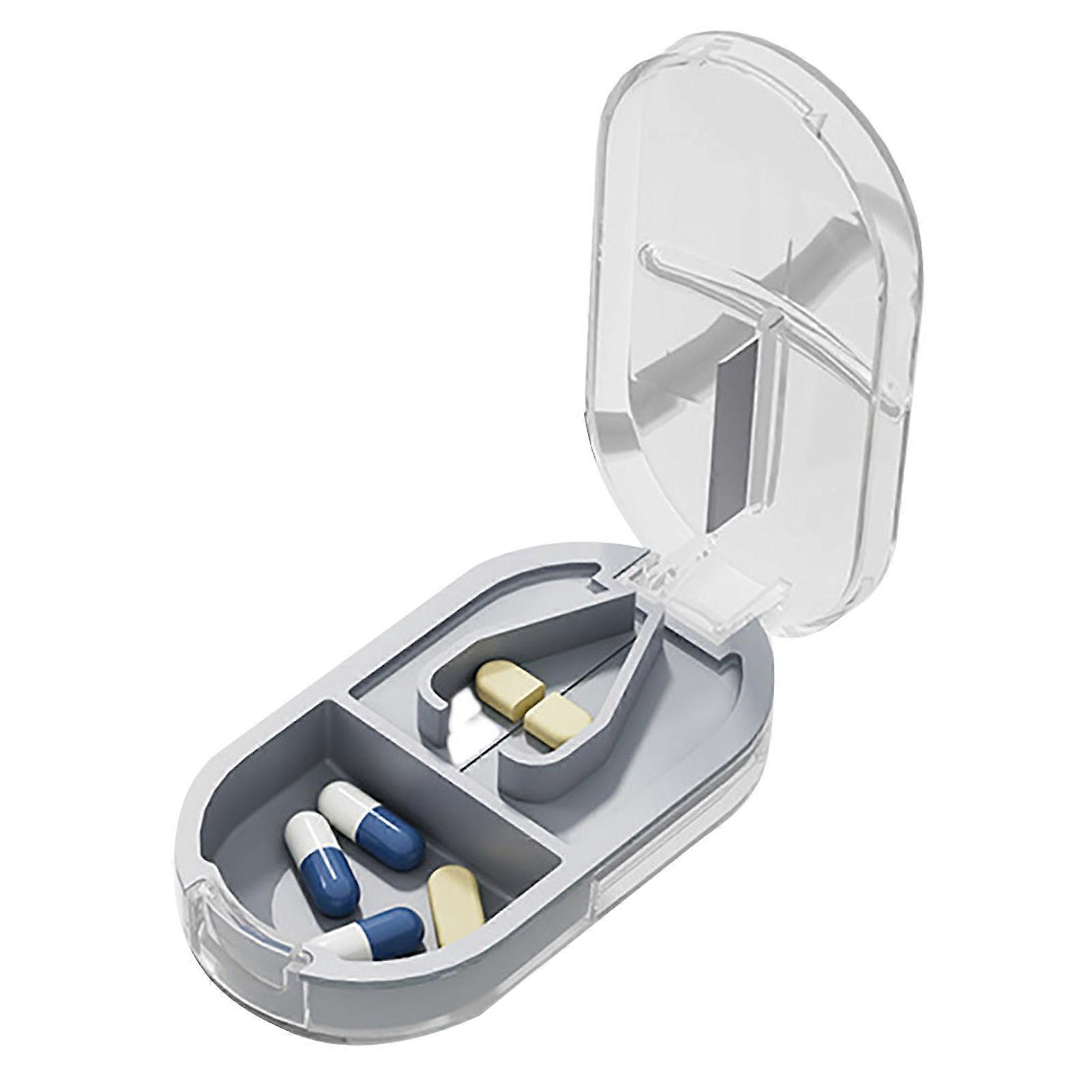 Clear Portable Pill Cutter Box Food Grade Sharp Stainless Steel Blade 2-In-1 Multi-functional Travel Capsule Tablet Storage Container Organizer JiKaiX