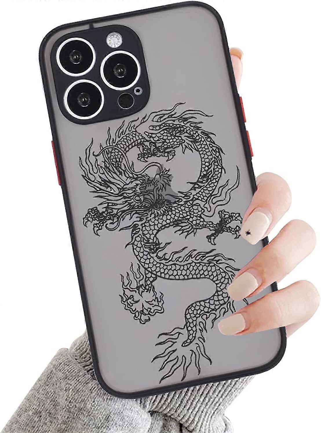 Compatible with iPhone 14 Pro Case for Clear Animal Dragon Cartoon Pattern Frosted PC Back 3D and Soft TPU Silicone Shockproof Protective Case for iPh