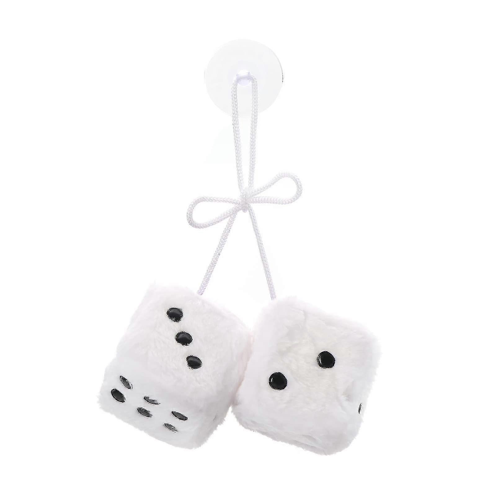 2pcs Hanging Dice With Dots For Car Couple Fuzzy Plush Car Pendant Suction Cup Square Pendant For Car Glass Refrigerator