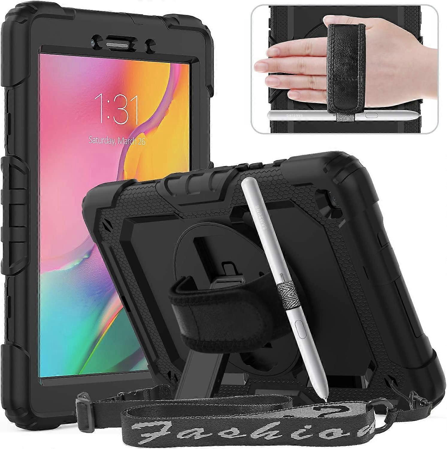 Case for Samsung Galaxy Tab A 8.0 2019, SM-T290/ T295 Case, Heavy Duty Protective Case with Swivel Stand, Tablet Cover with Screen Protector Hand Str