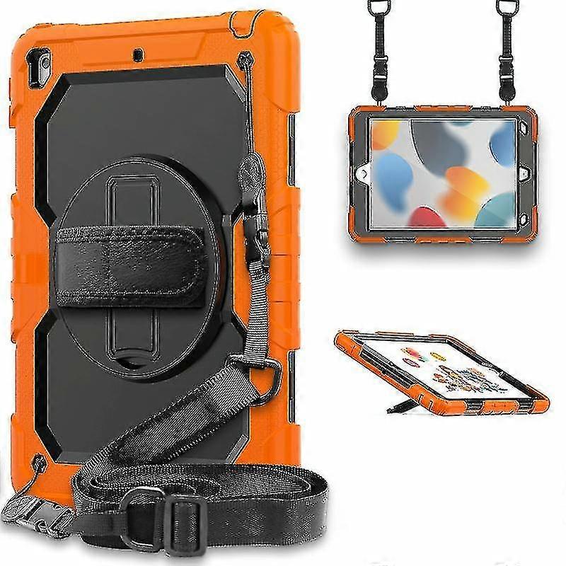لجهاز iPad 10.2 2021/2020/2019 سيليكون مقاوم للصدمات + حافظة واقية للكمبيوتر الشخصي مع حامل وحزام كتف وفتحة قلم (برتقالي)