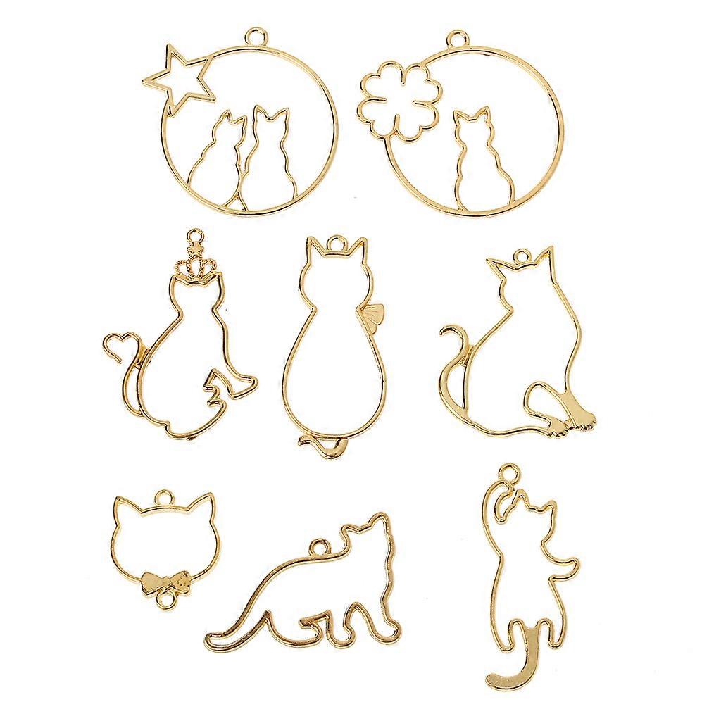8 Pcs Exquisite Hollow for Cat Pendants Cute Kitten Shape Open Back Bezel Pendant